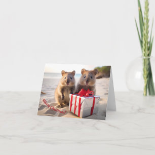 Vrolijke Kerstquokka's op het strand - Kaart