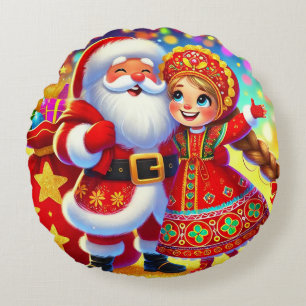 Vrolijke kerstscène met Kerstman Rond Kussen