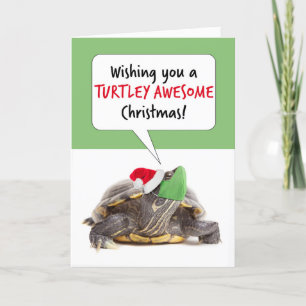 Vrolijke kerstschildpad in Santa Hat en gezichtsma Feestdagen Kaart