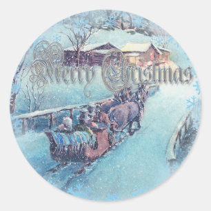 VROLIJKE KERSTSLEE RIT DOOR SHARON SHARPE RONDE STICKER
