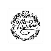Vrolijke kersttekst, klokken en hulst 	rubberstempel (Afrduk)