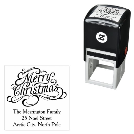 Vrolijke kersttekst met wervelingen zelfinktende stempel (In situ)