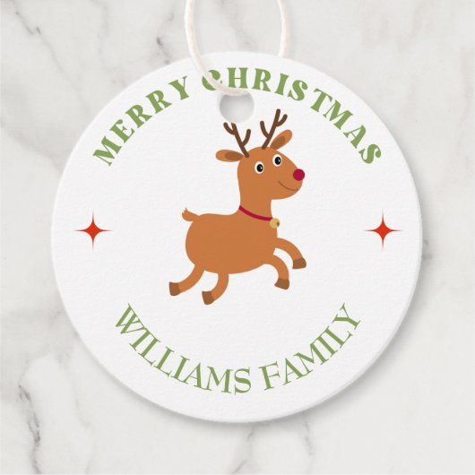 Vrolijke kersttekst rendier wit bedankjes labels (Voorkant)