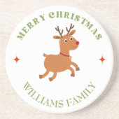 Vrolijke kersttekst rendier wit zandsteen onderzetter (Voorkant)