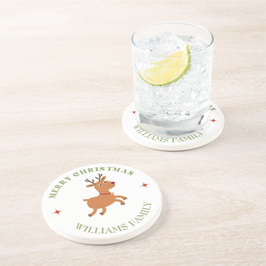Vrolijke kersttekst rendier wit zandsteen onderzetter (Zijkant)