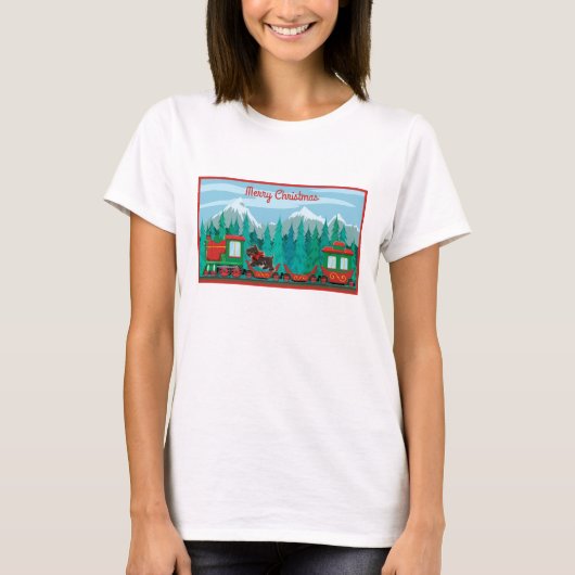 Vrolijke kersttrein met hond t-shirt (Voorkant)