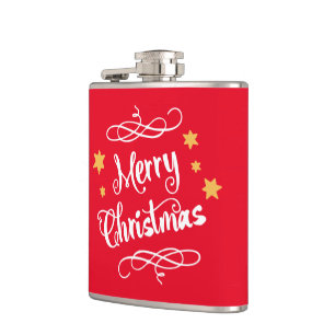 Vrolijke Kersttypografie Licht Rood Wit Heupfles