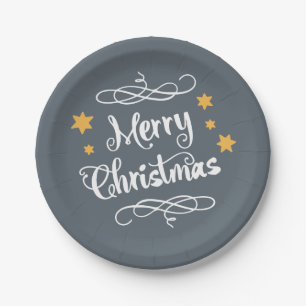 Vrolijke Kersttypografie Light Slate Grey White Papieren Bordje