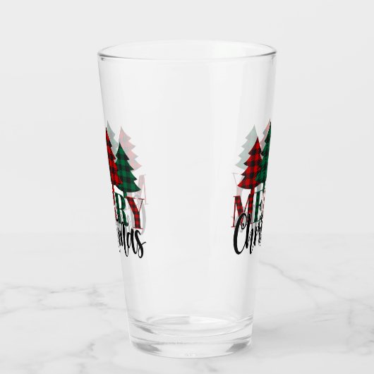 Vrolijke kersttypografie met kerstbomen glas (Links)