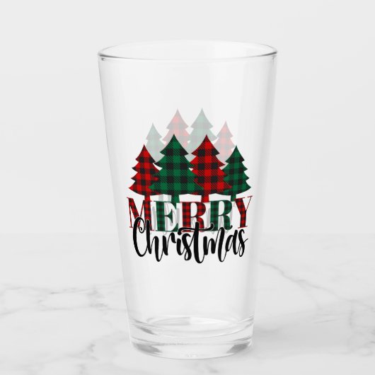 Vrolijke kersttypografie met kerstbomen glas (Voorkant)