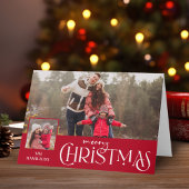 Vrolijke kersttypografie Red Two-Photo Kaart