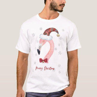 Vrolijke kersttypografie Santa Flamingo T-shirt