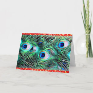 Vrolijke kerstvakantie Peacock en Red Glitter Feestdagen Kaart