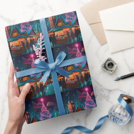 Vrolijke kerstviering in de winter cadeaupapier