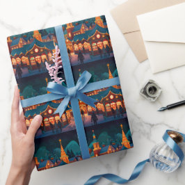 Vrolijke kerstviering in de winter cadeaupapier