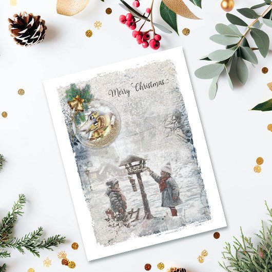  vrolijke kerstvogels & Ornament Feestdagenkaart