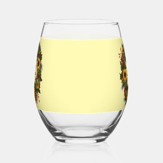 Vrolijke Kerstwijn Zonnebloem Krans Holly Joy Wijnglas Zonder Voet (Rechts)