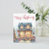 vrolijke kerstwinterscène typografie briefkaart (Staand voorkant)