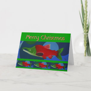 Vrolijke kerstzalm feestdagen kaart