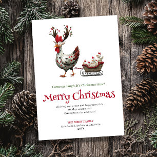 Vrolijke Kippen Kerstkaart met een Kwinkelige Bood