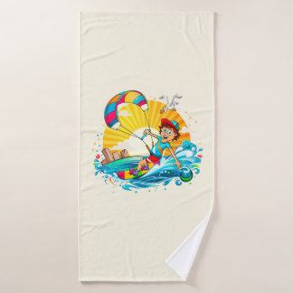 Vrolijke kite surfing illustratie. badhanddoek