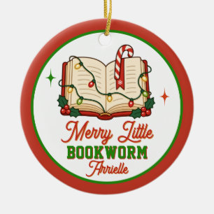 Vrolijke Kleine Boekenwurm Kerstdag Keramisch Ornament