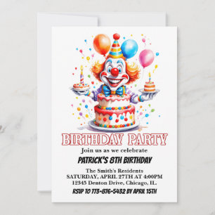 Vrolijke kleine clown Waterverf verjaardagsfeestje Kaart