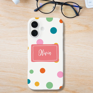 Vrolijke Kleurrijke Stippen Persoonlijk iPhone 16 Hoesje