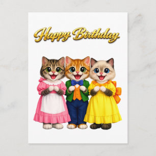 Vrolijke Kleurrijke Victoriaanse Stijl Kittens Ver Briefkaart