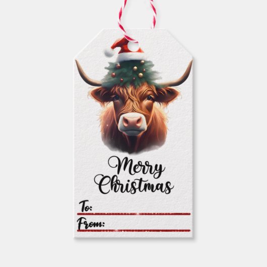 Vrolijke koe in een bril Kerst label Cadeaulabel (Voorkant)