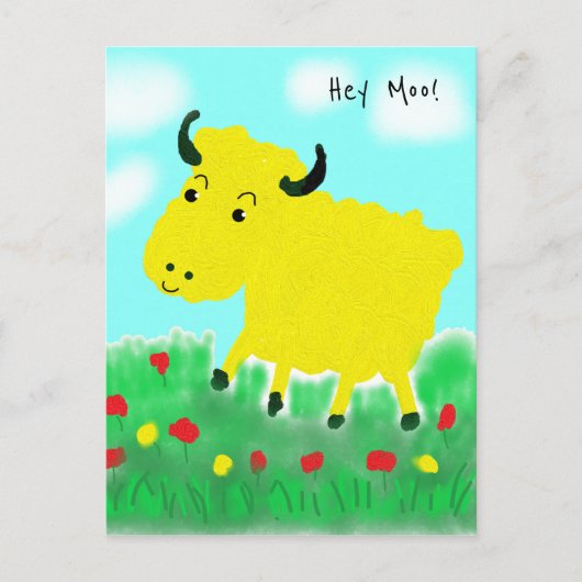 Vrolijke Koe met wolken Briefkaart (Voorkant)