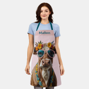 Vrolijke Koe met zonnebril Schort