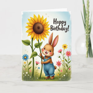 Vrolijke Konijn Zonnebloem Kaart
