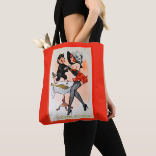Vrolijke Krampus en Temptress Vintage Kerstmis Tote Bag