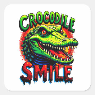 Vrolijke krokodillenglimlach - leuk en grillig vierkante sticker