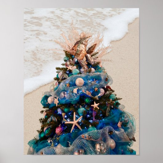 Vrolijke Kustkerst Tropische Strand HolidayTree Poster (Voorkant)
