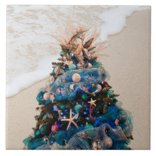 Vrolijke Kustkerst Tropische Strand HolidayTree Tegeltje