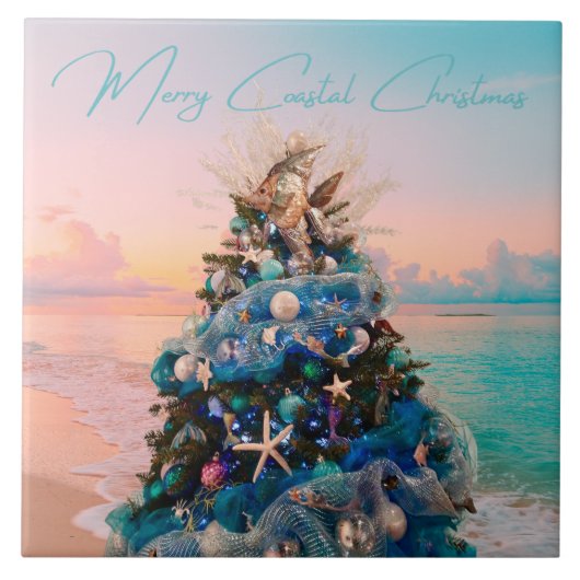 Vrolijke Kustkerst Tropische Strand HolidayTree Tegeltje (Voorkant)