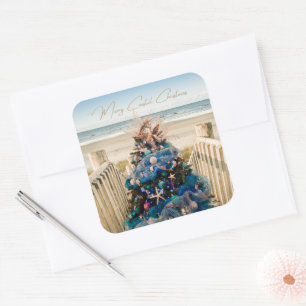 Vrolijke Kustkerst Tropische Strand HolidayTree Vierkante Sticker