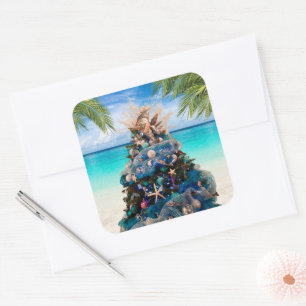 Vrolijke Kustkerst Tropische Strand HolidayTree Vierkante Sticker