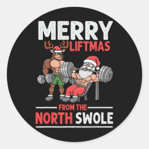 Vrolijke Liftmas van North Swolle Muscle Santa Gew Ronde Sticker