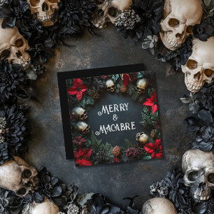 Vrolijke Macabere Schedelkrans Goth Kerstmis Feestdagenkaart