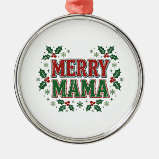 Vrolijke Mama Retro Kerstmis Hulst Ontwerp Metalen Ornament