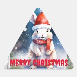Vrolijke Merry Christmas Rabbit Triangle Sticker -