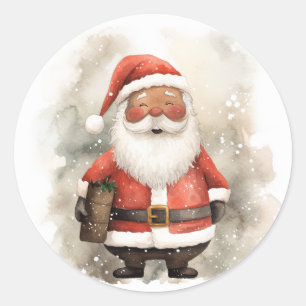 Vrolijke momenten met zwarte kerstman ronde sticker