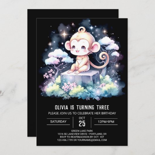 Vrolijke Monkey Birthday Kaart (Voorkant / Achterkant)