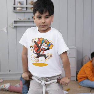 Vrolijke Monkey School Cartoon Rugzak & Boek Plezi T-shirt