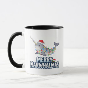 Vrolijke Narwhal Kerstmis met een Kerstman Hoed Mok