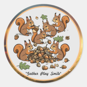 "Vrolijke Nut Gathering Eekhoorns" Ronde Sticker
