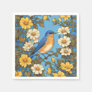 Vrolijke Oosterse Blauwvogel Gele en Witte Bloemen Servet